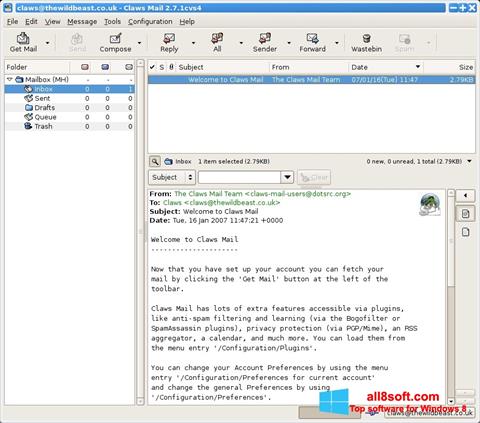 Képernyőkép Claws Mail Windows 8