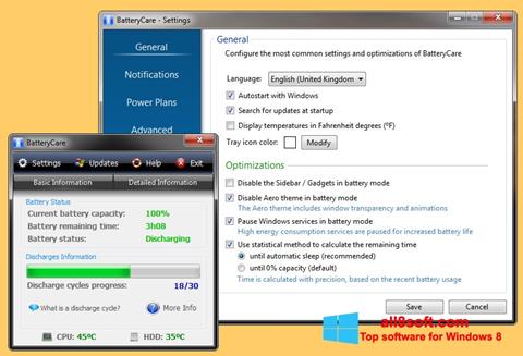 Képernyőkép BatteryCare Windows 8
