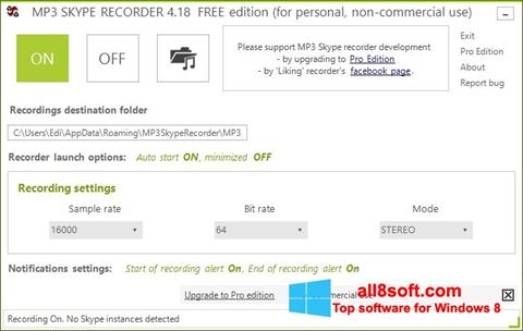 Képernyőkép MP3 Skype Recorder Windows 8
