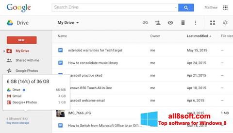 Képernyőkép Google Drive Windows 8