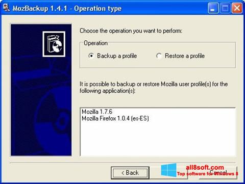 Képernyőkép MozBackup Windows 8