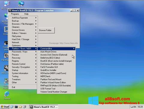 Képernyőkép Hirens Boot CD Windows 8