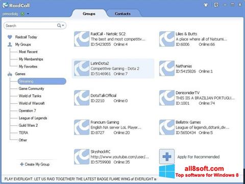 Képernyőkép RaidCall Windows 8