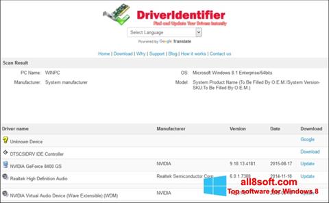 Képernyőkép Driver Identifier Windows 8
