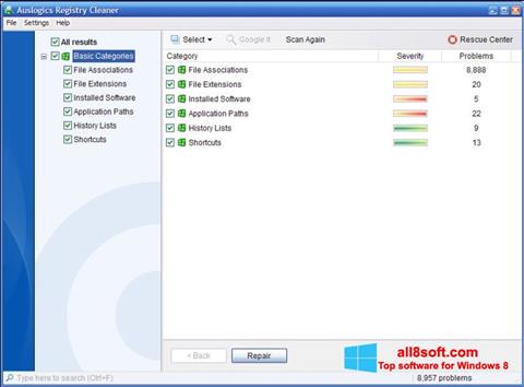 Képernyőkép Auslogics Registry Cleaner Windows 8