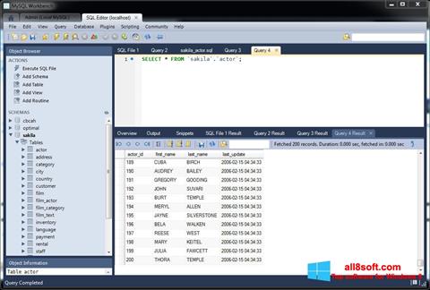 Képernyőkép MySQL Workbench Windows 8