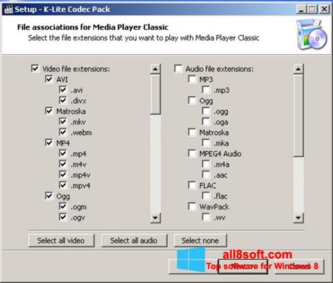Képernyőkép K-Lite Codec Pack Windows 8