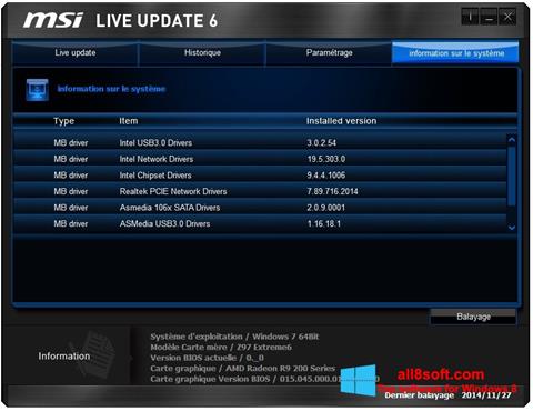 Képernyőkép MSI Live Update Windows 8
