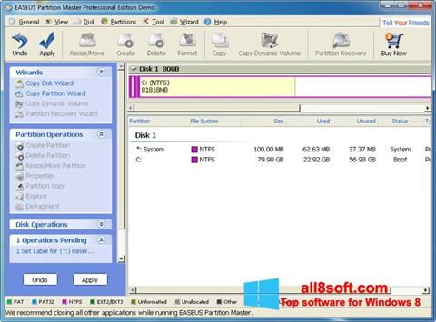 Képernyőkép EASEUS Partition Master Windows 8